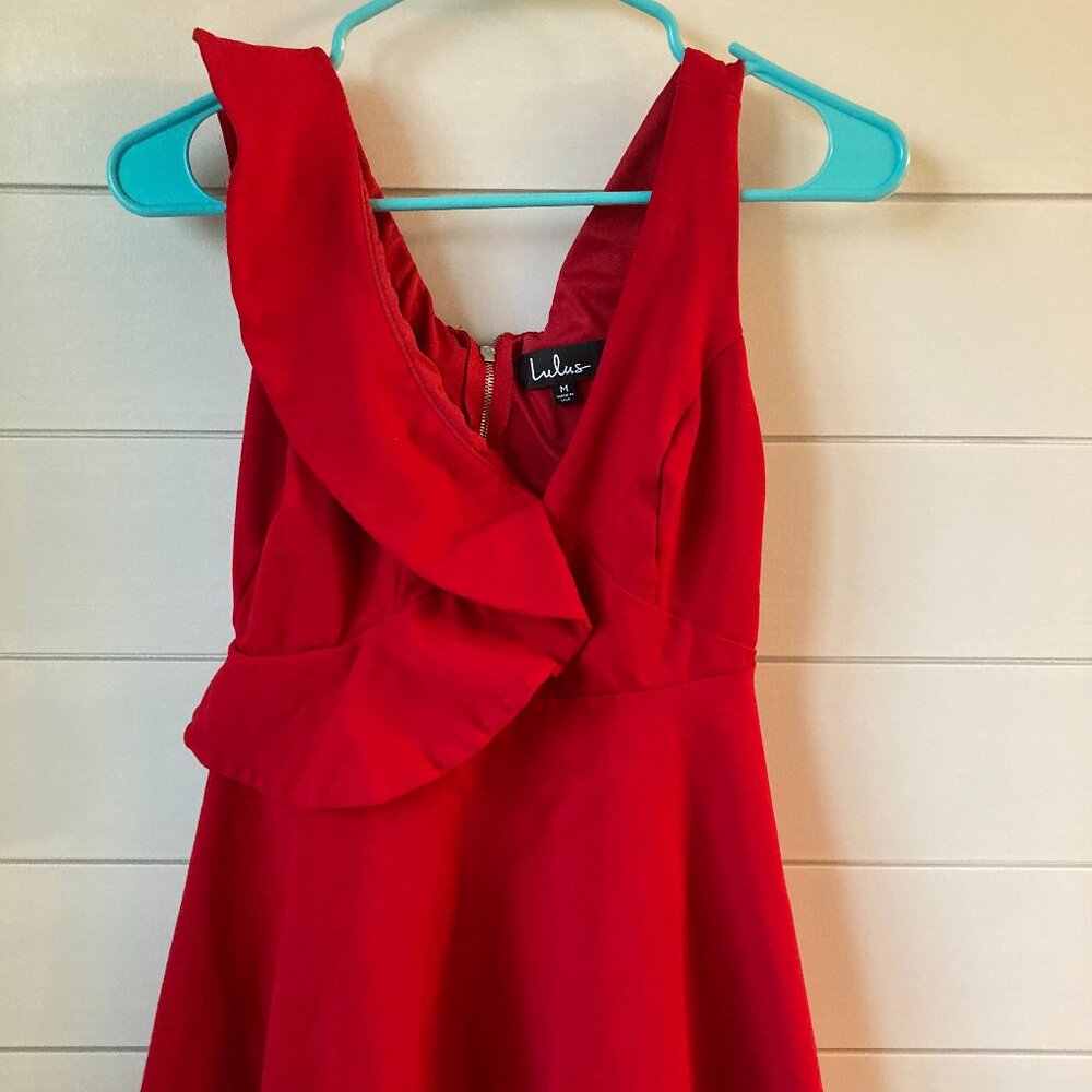 Lulus "Secret Admirer" Red Ruffled Skater Dress